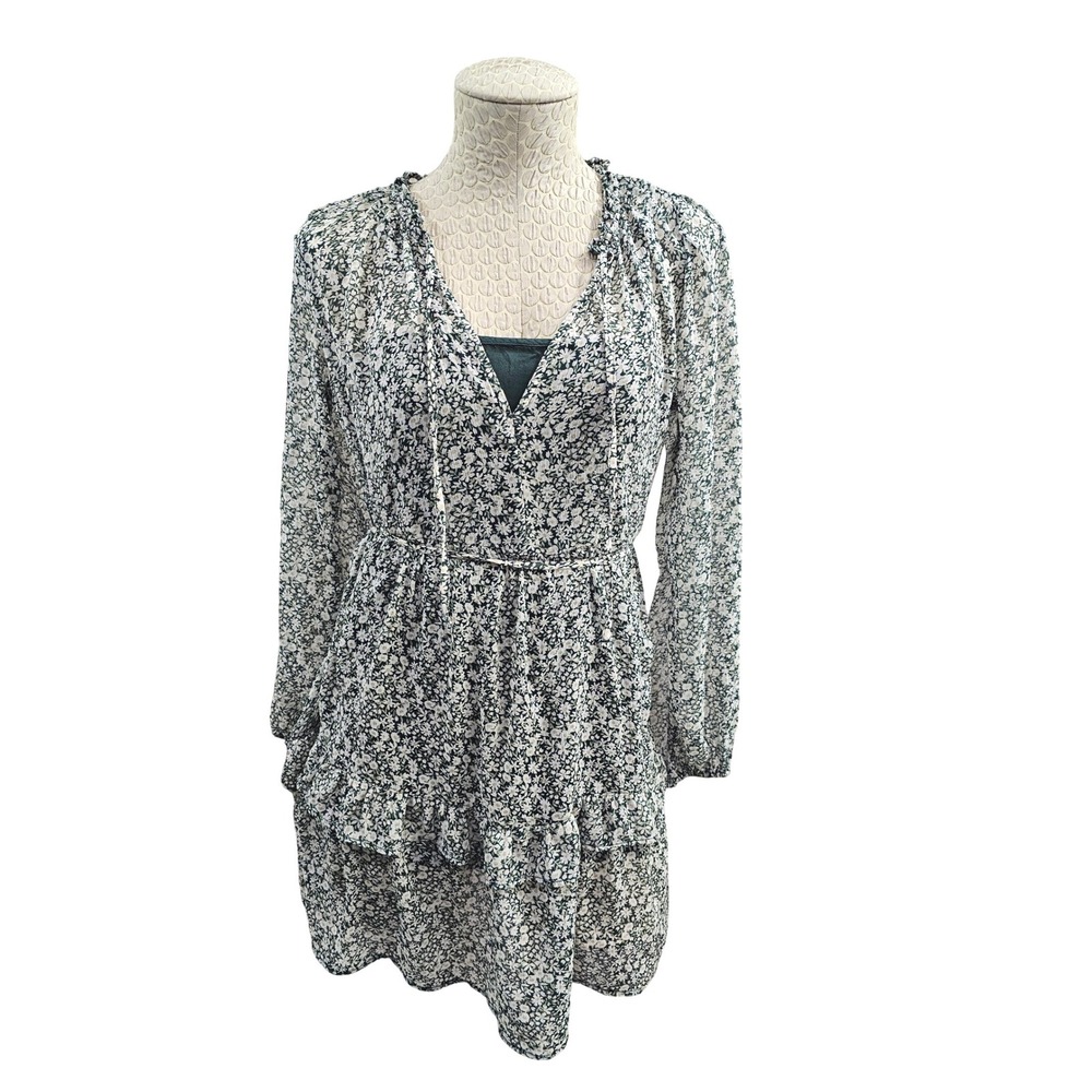 Abercrombie Fitch Tie-Front Long-Sleeve Trapeze Mini Dress Cottagecore Boho EUC‎